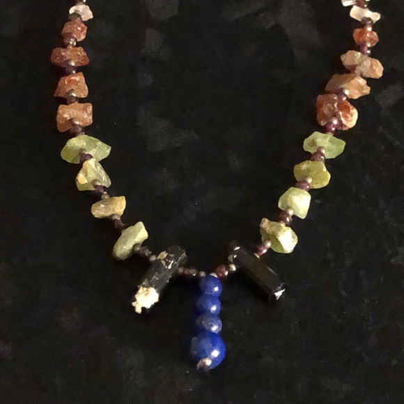 VTG 24”Green Garnet/Garnet/Tourmaline/Lapis lazuli/Etc -Natural Stone Necklace - Picture 1 of 16